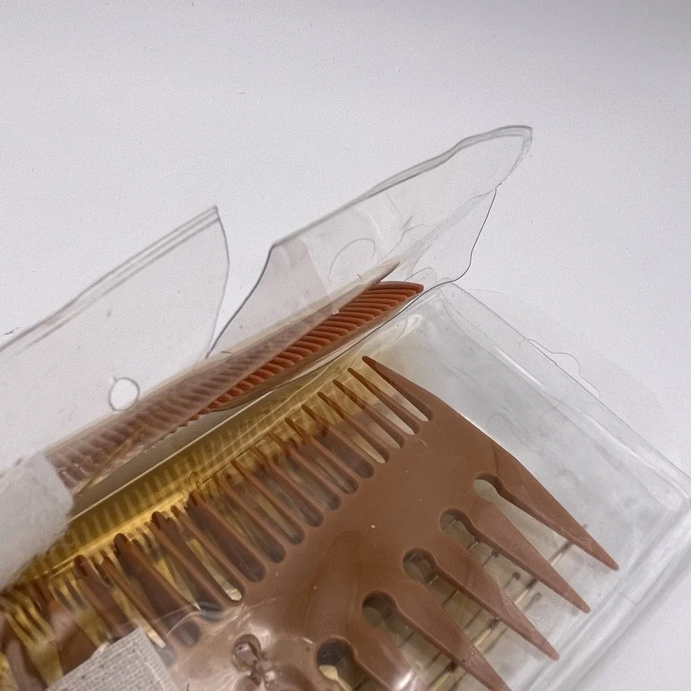 Vtg Luxor Bone Comb Kit Picks Brown w/ Storage Case *Missing 3* (Not Real Bones)